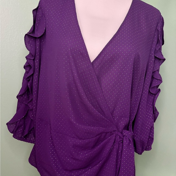 NWT New York & Company Purple Ruffle Sleeve Blouse large - Picture 5 of 12